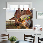 Farm Yaks Bedroom Curtains 63 Inch Length, Window Curtains Tab Top, Farmhouse Barn Funny Animals Butterfly Light Filtering Window Treatments Drapes 42"x63" 2 Panel