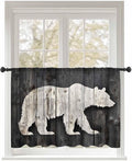 Sheer Curtains 54 Inch Length, White Brown Bear Semi Sheer Curtains Light Filtering Window Treatment, Farmhouse Country Rustic Wooden Grain Privacy Voile Drapes for Living Room Bedroom 52x54 Inch
