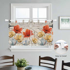 Retro Floral Kitchen Curtains 24 Inch Length, Small Window Curtains Tab Top, Red Yellow Tulips Barm Doors Farmhouse Wooden Light Filtering Short Window Treatments Tier Drapes 27.5"x24" 2 Panel