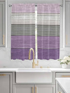 Country Wood Board Gray Purple Window Valance Curtains, Farmhouse Gradient Plank Light Filtering Kitchen Valance with 3-inch Rod Pocket for Living Room Bathroom Bedroom,2 Panel,42x63In
