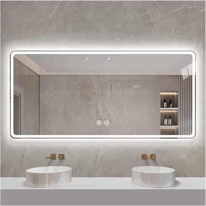 Smart Illuminated LED Bathroom Mirror，Bathroom Mirror with LED Lights，Energy-Saving LED Smart Mirrors，LED Mirror for Bathroom，with Demister Pad and Smart Touch Switch(H60*W90cm/H23.6*W35.4IN)
