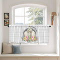 Easter Bunny Kitchen Tier Curtains 36 Inch Long 2 Panel Set,Rod Pocket Half Window Curtains Over Sink,3D Optical Illusion Farmhouse Flower Wood Grain Light Filtering Short Drapes Cafe 27.5"W x 36"L