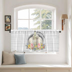 Easter Bunny Kitchen Tier Curtains 24 Inch Long 2 Panel Set,Rod Pocket Cafe Small Window Curtains Over Sink,3D Optical Illusion Farmhouse Flower Wood Grain Light Filtering Short Drapes 27.5"W x 24"L