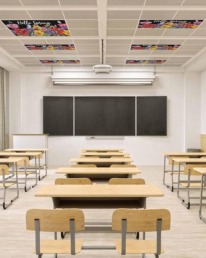Fluorescent Light Covers for Ceiling Lights Hello Spring Magnetic Light Filters 1 Pack 4x2 ft Butterfly Colorful Spring Floral Ceiling Lights Cover for Classroom Office School Home Drop Lamp Decor