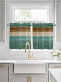 Vintage Plank Turquoise Brown Window Valance Curtains, Farmhouse Wood Grain Light Filtering Kitchen Valance with 3-inch Rod Pocket for Living Room Bathroom Bedroom,2 Panel,27.5x24In