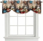 Country Flower Tie Up Valance for Window, Western Texas Star Butterfly Barn Door Adjustable Balloon Window Shade Valance Curtain for Kitchen Cafe Bathroom Window Treatment Panel 42''x18''