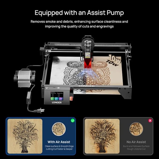 Longer RAY5 5W Laser Engraver with Air Pump, Limit Switch Kit and Y-Axis Extension Kit, Expand Working Area to 33.46" x 15.75", 3.5” Color Touch Screen, DIY Engraver Tool for Metal/Glass/Wood