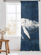 Sheer Curtains 84 Inches Long, Summer Whale Semi Sheer Curtains Light Filtering Window Treatment, Ocean Vintage Wooden Grain Blue Privacy Voile Drapes for Living Room Bedroom 52x84 Inch