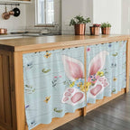 Easter Kitchen Tier Curtains 24 Inch Long 2 Panel Set,Rod Pocket Cafe Small Window Curtains Over Sink,Spring Rabbits Ears Feet Flowers Wooden Grain Light Filtering Short Drapes 27.5"W x 24"L