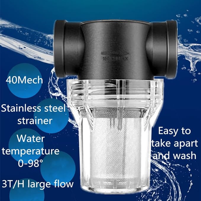 Sediment Filter Pressure Washer Filter Stainless Steel Filter 40Mesh Screen for Outdoor Gardening Inlet Water 1/2 Inch Female Thread Connector