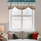 Teal Brown Tie Up Valance Curtains for Windows, Kitchen Curtains Window Shades, Farmhouse Vintage Abstract Wooden Grain Light Filtering Roman Curtain Valances for Bedroom/Bathroom/Cafe 54"x18"