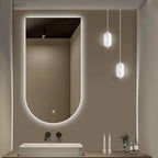 Wall Mirror Arched Bathroom Mirrors, 3-Color Lighted Bathroom Makeup Mounted Mirror, with Demister Pad, Dimming Function for Bathroom Living Room Bedroom Entryway(19.6"x35.4"/50x90cm)