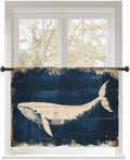 Sheer Curtains 45 Inch Length, Ocean Whale Blue Semi Sheer Curtains Light Filtering Window Treatment, Summer Coastal Vintage Wood Grain Privacy Voile Drapes for Living Room Bedroom 52x45 Inch