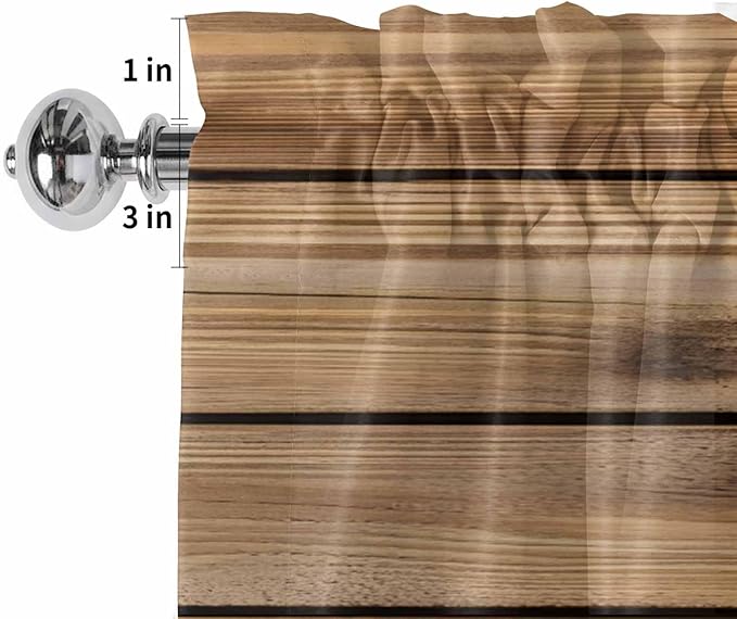 Kitchen Valances for Window, Farm Sunflower on Vintage Wood Grain Light Filtering Rod Pocket Valance Curtain, Spring Country Plant Short Curtains Window Topper for Bedroom Living Room 54x18in