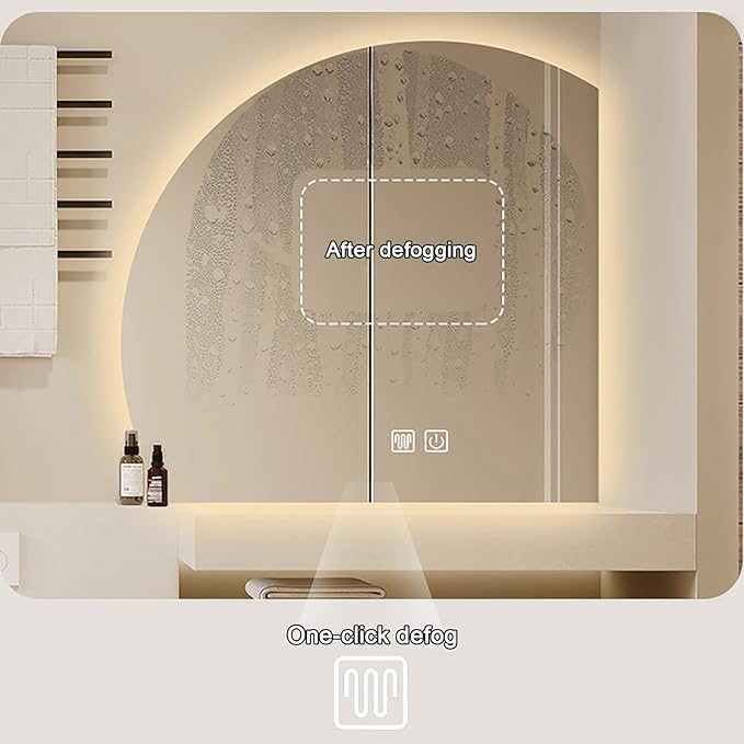 Bathroom Wall Mounted Mirror, LED Illuminated Vanity Mirror with Demister Pad, Mirror for Wall Decor Mirror with Anti-Fog, Dimmable Light Function, Touch Switch (Color : Left Cut, Size : 27.5