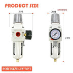 RIH 3/8"NPT Air Filter Pressure Regulator Combo Piggyback, 5 Micron Brass Element, Poly Bowl, Semi-Auto Drain, Metal Bracket, 0-150 psi Gauge Air Tool Compressor Filter with Gauge (3/8"NPT)