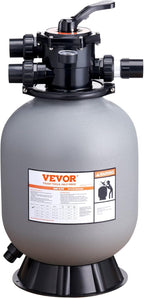 VEVOR 25023BX 16-inch, Up to 35 GPM Flow Rate, Above Inground Swimming Pool Sand System with 7-Way Multi-Port Valve, Filter, Backwash, Rinse, Recirculate, Waste, Winter, Closed Functions, Gray