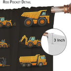 Kids Construction Window Curtains, Construction Machinery Equipment Mode of Transport Bulldozer Tractor Windows Curtain for Children Teens Room Decor 63x63in (30% Blackout)