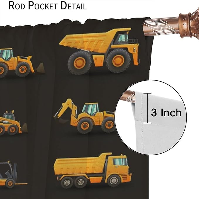 Kids Construction Window Curtains, Construction Machinery Equipment Mode of Transport Bulldozer Tractor Windows Curtain for Children Teens Room Decor 84x84in (30% Blackout)