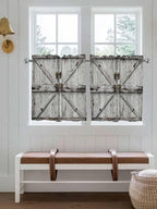 Vintage Gate Half Window Curtains 24 Inches Long, Farmhouse Wooden Grain Shabby Chic Door Window Treatment Curtain Drapes, Short Curtains Tiers for Kitchen Over Sink, 27.5"x24", 2 Panels