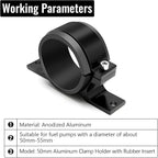 2 Pcs Universal Car Fuel Pump Fuel Filter Mounting Bracket Aluminum Clamp Holder with Rubber Insert, Black Hard Aluminum Anodized Accessories Suitable for Vehicle Fuel Oil Line (50 to 55 mm)