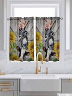 Farmhouse Tier Curtains 45 Inches Long, Vintage Sunflowers Animals Printed Wood Grain Window Treatment Curtain Drapes, Window Half Privacy Curtains for Bedroom Bathroom, 42"x45", 2 Panels
