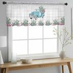 Farmhouse Sheer Valance Curtains, Summer Blue Car with Cactus Succulents Wood Grain Light Filtering Kitchen Valances Rod Pocket Voile Curtain Window Treatment for Bedroom/Living Room/Basement 42Wx12L