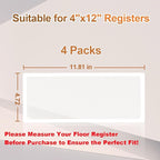 White Floor Register Vent Screen Cover 4"x12" Magnetic, Perfect for Wall/Ceiling/Floor Air Vent Filters (4-Packs)