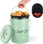 Vipush Compost Bin Kitchen Countertop Composter with lid – Small Compost ContainerI Includes Inner Compost Bucket Liner & Charcoal Filter, Green
