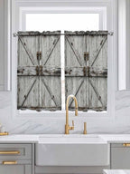 Vintage Gate Tier Curtains 45 Inches Long, Farmhouse Wooden Grain Shabby Chic Door Window Treatment Curtain Drapes, Small Curtain Drapes for Bathroom Laundry Room, 27.5"x45", 2 Panels