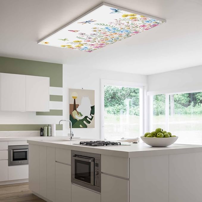 Fluorescent Light Covers for Ceiling Lights Spring Flowers Magnetic Light Filters 2 Pack 4x2 ft Daisy Butterflies Dragonfly Ceiling Lights Cover for Classroom Office School Home Drop Lamp Decor
