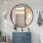 Round LED Bathroom Mirror Demister Pad IP44 Vanity Large Mirror Cold Light Dressing Wall Mirror (Color : Cold Light Size : 60cm) (Black 80cm)