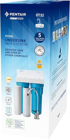 Pentair OMNIFIlter OT32 Water Filtration System, 10" Premium Dual-Stage Undersink Filter System, NSF Certified to Reduce PFOA/PFOS, Includes Dual Housings, RS14 and CB3 Cartridges and All Hardware