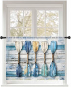 Sheer Curtains 54 Inch Length, Lake Paddle Striped Semi Sheer Curtains Light Filtering Window Treatment, Watercolor Vintage Wood Grain Privacy Voile Drapes for Living Room Bedroom 52x54 Inch