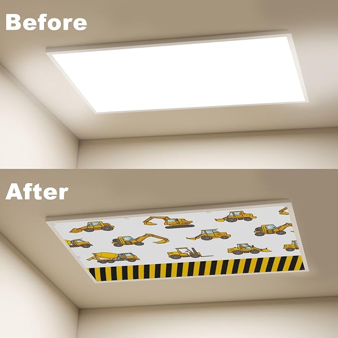 4 Pcs Fluorescent Light Covers for Ceiling Lights Construction Vehicle Excavators Bulldozers Forklifts Yellow Black Decorative Magnets Light Filters for Office Home Classroom Must Haves 4’ x 2’