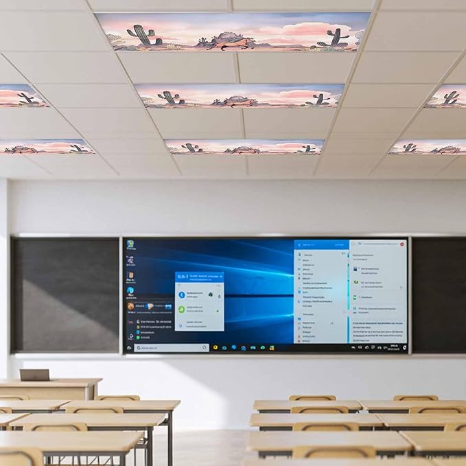 Fluorescent Light Covers for Drop Ceiling Watercolor Running Horse Cactus Magnetic Light Filters, Desert Hill Ombre Sky Ceiling Shade Filters for Home Classroom Office,2x4 ft,3Packs