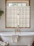 Vintage Country Wooden Board Window Valance Curtains, Gradient Wood Grain Line Light Filtering Kitchen Valance with 3-inch Rod Pocket for Living Room Bathroom Bedroom,2 Panel,52x45In