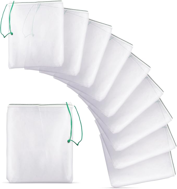 SunGrow Catappa Leaf Filter Bags, 10 Mesh Bags for Carbon Media, Durable Drawstring Bio Media Bags for Fish Tank Filters, Aquarium Fine Nylon Bags for Activated Carbon, Biosphere, or Ceramic Rings