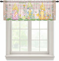 Happy Easter Sheer Valances for Windows 42"x12", Light Filtering Kitchen Curtains Valance, Spring Gnomes Duck Floral Eggs Pink Plaid Rod Pocket Chiffon Curtains for Living Room Bedroom Cafe