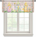 Happy Easter Sheer Valances for Windows 60"x18", Light Filtering Kitchen Curtains Valance, Spring Gnomes Duck Floral Eggs Pink Plaid Rod Pocket Chiffon Curtains for Living Room Bedroom Cafe