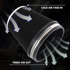 MUGE RACING 6" 152 mm High Flow Inlet Air Filter, Air Intake Cone Filter Replacement Performance Washable Clamp-On Dry, 6'' Tall(Black)