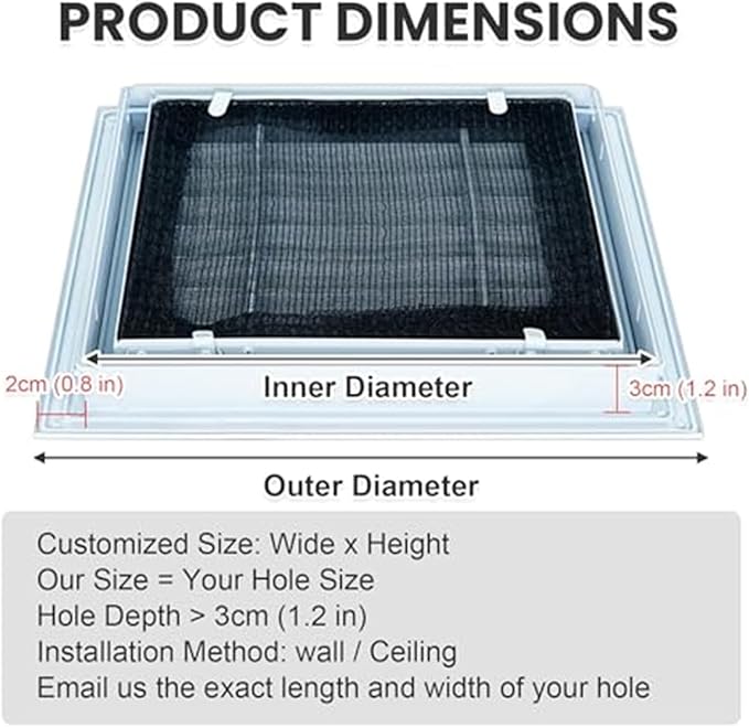 Access Panel Air Grille Vent Cover, Rectangle Return Air Filter Grille with Removable Insect Screen for Home & Commercial Use(12 x 22 in)