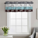 Laundry Rules Valances for Windows, Retro Blue White Wood Board Grain Kitchen Valance Light Filtering Rod Pocket Short Curtains for Kitchen Bathroom, 1 Panel, 54"x18"
