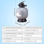VEVOR 22 Inch Sand Filter, Up to 55 GPM Flow Rate, Above Inground Swimming Pool Sand System with 7-Way Multi-Port Valve, Filter, Backwash, Rinse, Recirculate, Waste, Winter, Closed Functions, Grey