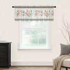 Blue Pink Floral Sheer Valance Curtains, Spring Summer Botanical Linen Black Plaid Light Filtering Kitchen Valances Rod Pocket Voile Curtain Window Treatment for Bedroom/Living Room/Basement 54Wx18L
