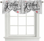 Kitchen Knife Fork Tie Up Valance Curtains for Windows, Kitchen Curtains Window Shades, Vintage Love Heart Grey Wood Grain Light Filtering Roman Curtain Valances for Bedroom/Bathroom/Cafe 42"x12"