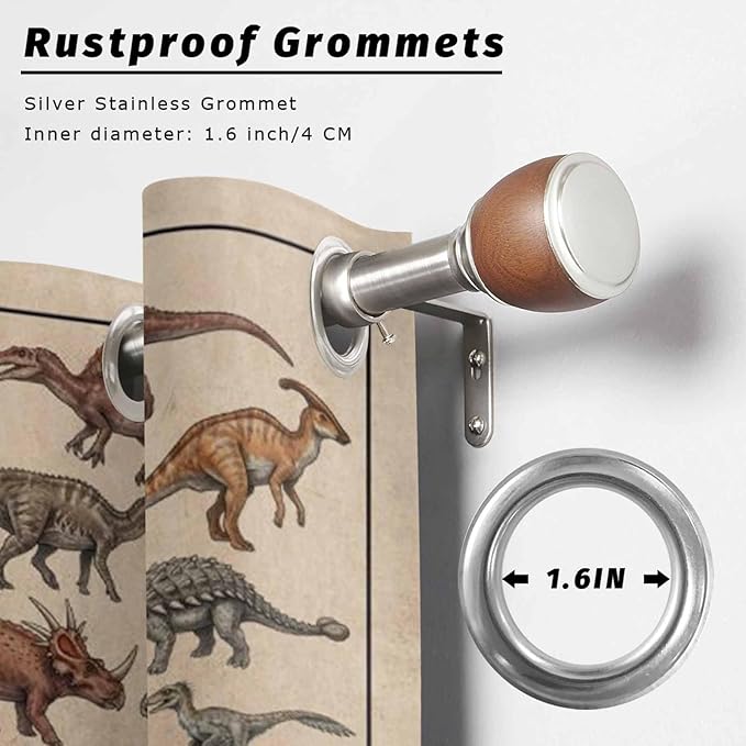 Vintage Outdoor Curtains for Patio Dinosaurs Biographies Retro Waterproof Outside Curtains with Grommet Top Weatherproof Curtain for Cabana Pergola Gazebo, 1 Panel, 54" W x 108" L