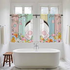 Easter Kitchen Curtains 45 Inch Long 2 Panel Set, Rod Pocket Window Treatment, Spring Colorful Bunny Eggs Flower Wood Grain Light Filtering Panels Short Drapes for Bathroom Camper 42"W x 45"L
