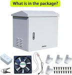 Pond, Water Garden Weatherproof Outdoor Cabinet Enclosure for Pond Aerator, Air Pump 20”W×15”D×19”H with pre-drilled knockouts, 110V Cooling Fan and pre-wired outlet included