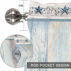 Blue Texas Star Valances for Windows, Vintage Star Berry Blue Beige Wood Grain Kitchen Valance Light Filtering Rod Pocket Short Curtains for Kitchen Bathroom, 1 Panel, 60"x14"